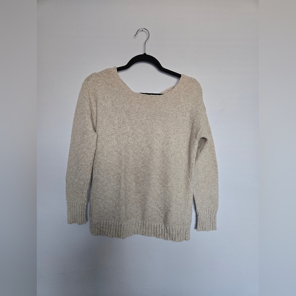 American Eagle Outfitters Cream Lace up Back Knit Sweater - Picture 1 of 5